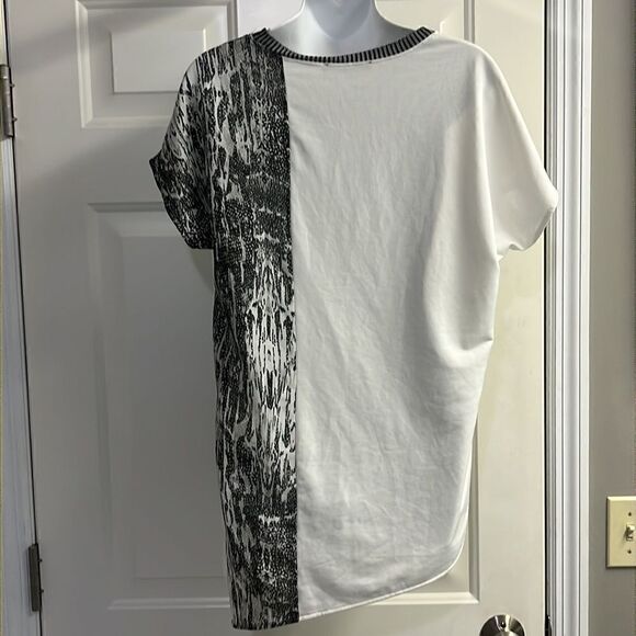 ZARA Asymmetrical Crewneck Short Sleeve Abstract Mix Material Hi/Low Blouse-Med - Picture 9 of 14